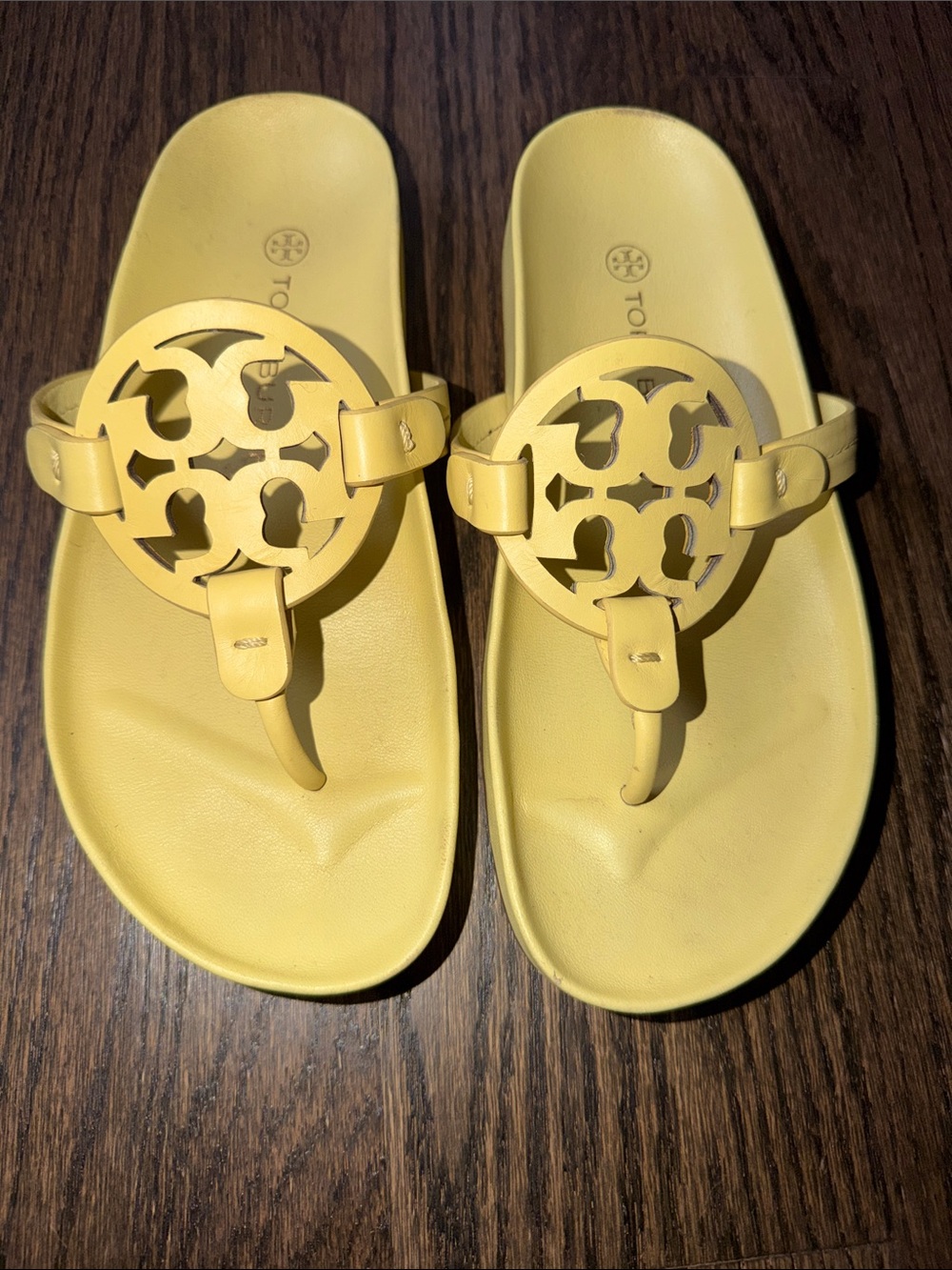 Tory Burch Yellow Leather Logo Toe-Post Sandals